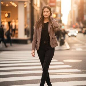 NWT American Eagle Outfitters Brown Cream Tweed
Wool Blend Blazer Pockets Size S